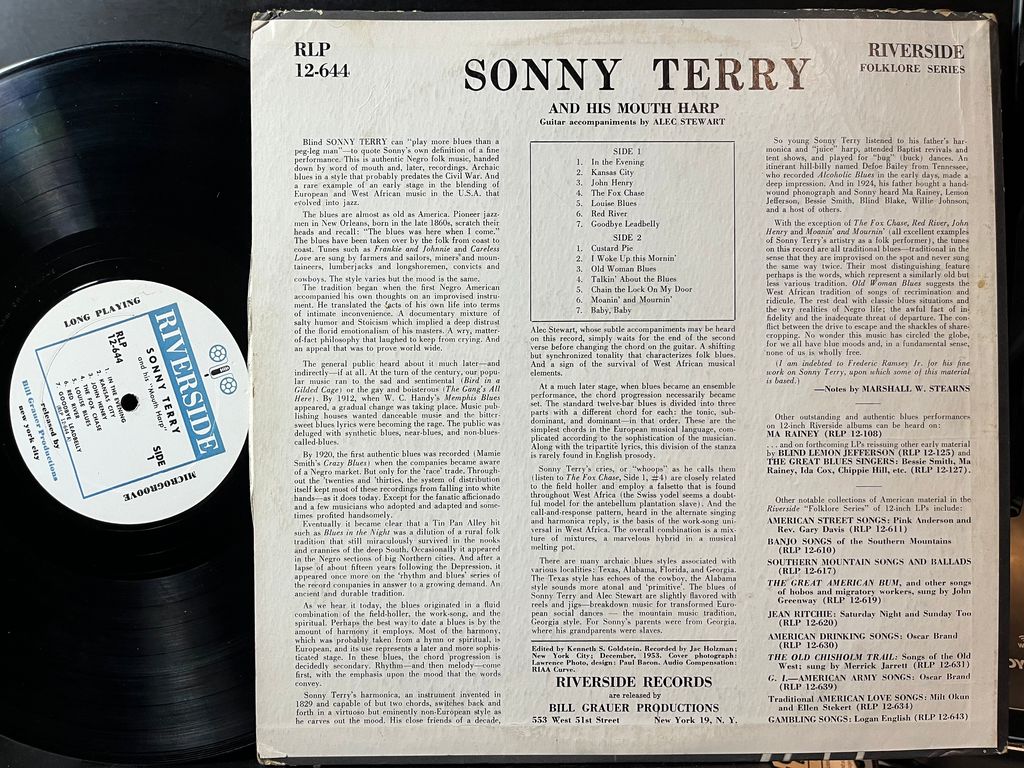 Sonny Terry - Sonny Terry And His Mouth-Harp (VINYL) | Very Good Plus (VG+) Very Good Plus Plus (VG++)-