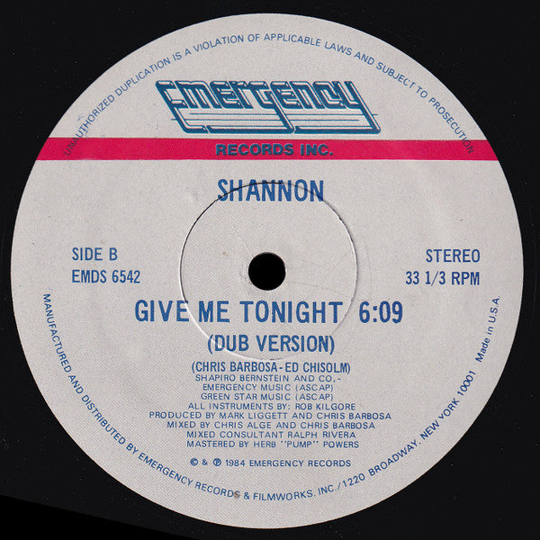 Shannon - Give Me Tonight (VINYL) | Excellent (EX) Excellent (EX)-
