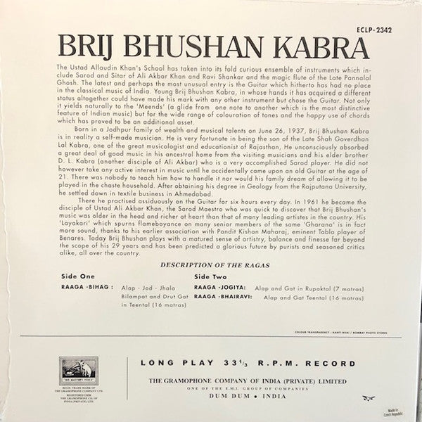 Brij Bhushan Kabra - Brij Bhushan Kabra (VINYL LP His Master's Voice ECLP-2342) | Mint (M) Mint (M)--
