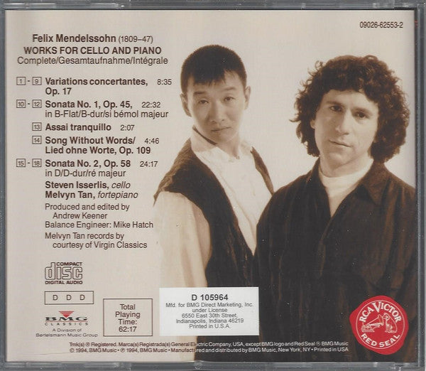 Felix Mendelssohn-Bartholdy - Works For Cello And Piano, Complete (CD) | Excellent+ (EX+) Near Mint (NM)-