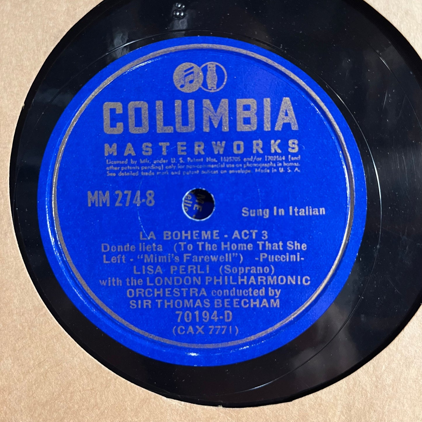 Giacomo Puccini - La Boheme Act IV 4X12" 78RPM | Excellent (EX) Very Good (VG)-