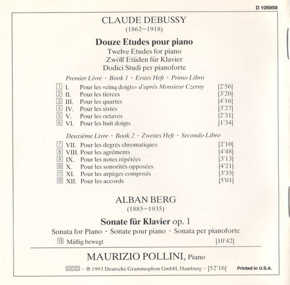 Claude Debussy - Debussy: 12 Etudes / Berg: Sonate Op. 1 (CD) | Near Mint (NM)-