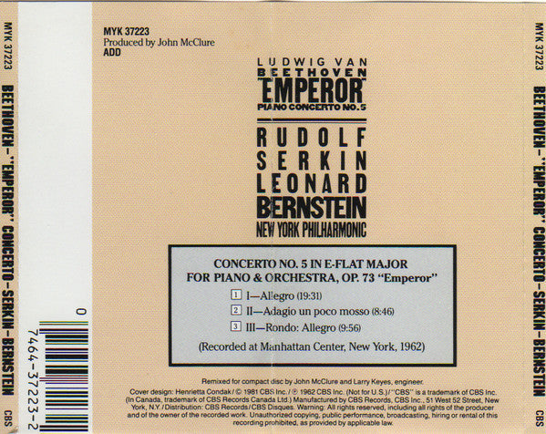 Ludwig van Beethoven - "Emperor" Piano Concerto No. 5 (CD) | Near Mint (NM or M-)-