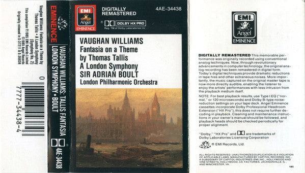 Ralph Vaughan Williams - Fantasia On A Theme By Thomas Tallis • A London Symphony (Symphony No. 2) (CASS) | Near Mint (NM) Near Mint (NM)-