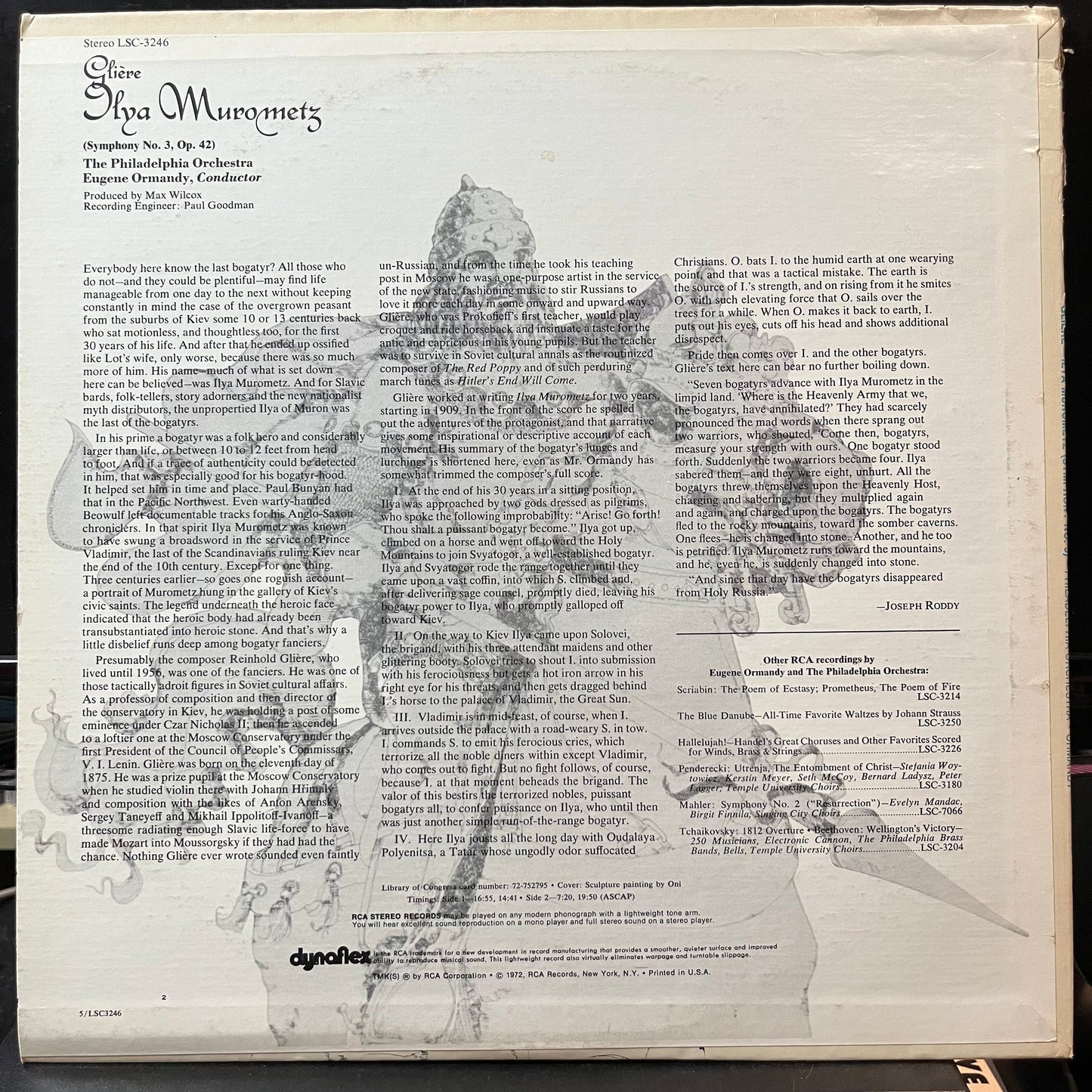 Glière* - Ormandy*, Philadelphia Orchestra - "Ilya Murometz" (Symphony No. 3)(VINYL LP RCA RED SEAL LSC-3246 1972) | Near Mint (NM or M-) Near Mint (NM)-