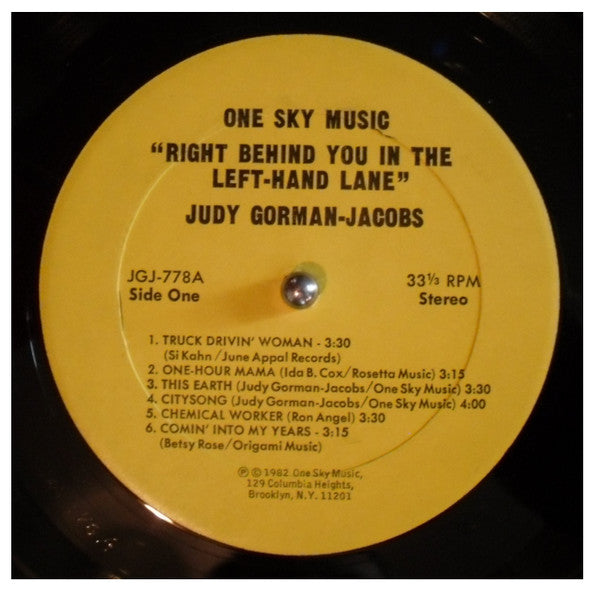 Judy Gorman-Jacobs - Right Behind You In The Left-Hand Lane (VINYL) | Near Mint (NM) Very Good Plus (VG+)-