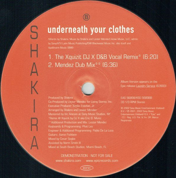 Underneath Your Clothes (Lester Mendez & DJ X Remixes) | Near Mint (NM)-
