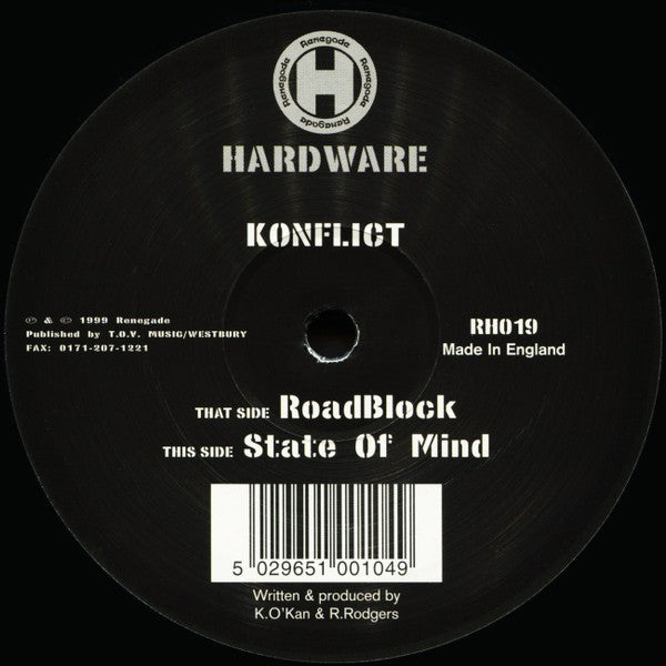 Konflict - RoadBlock / State Of Mind (VINYL) | Excellent (EX) Very Good Plus (VG+)-