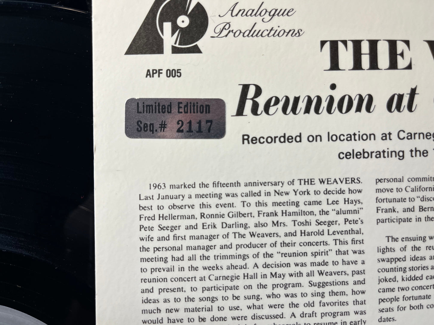 Reunion At Carnegie Hall - 1963 (VINYL) | Near Mint (NM) Excellent+ (EX+)-