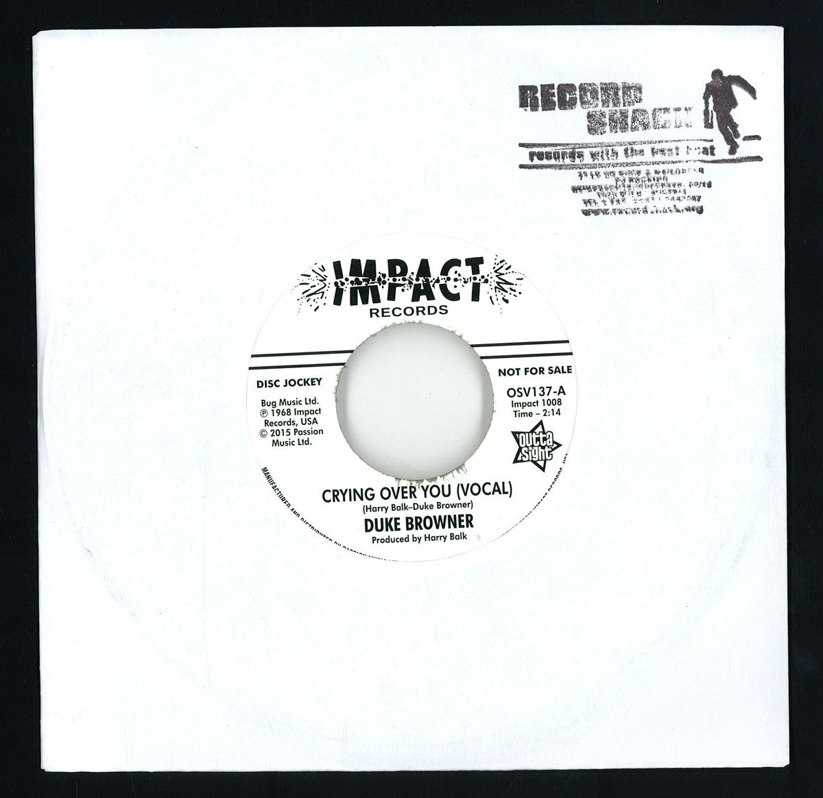 Duke Browner - Crying Over You (VINYL 7" Outta Sight OSV137) | NEW Mint (M) Mint (M)-