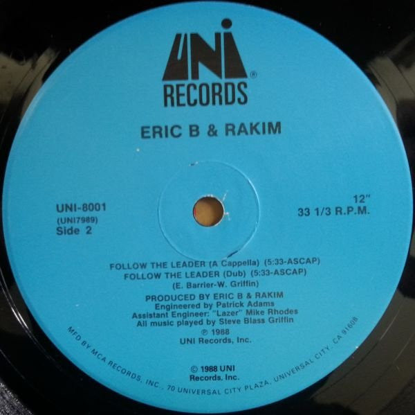 Eric B. & Rakim - Follow The Leader (VINYL 12" UNI UNI-8001 1988) | USED Near Mint (NM or M-) Near Mint (NM)-