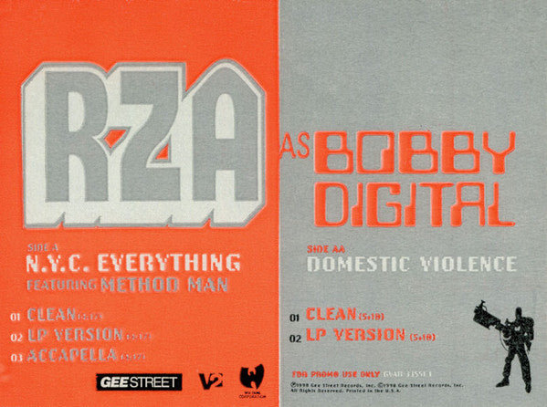 RZA as Bobby Digital - N.Y.C. Everything / Domestic Violence (VINYL 12" GEE STREET GVAB 33551-1 1999) | USED Near Mint (NM or M-) Excellent+ (EX+)-