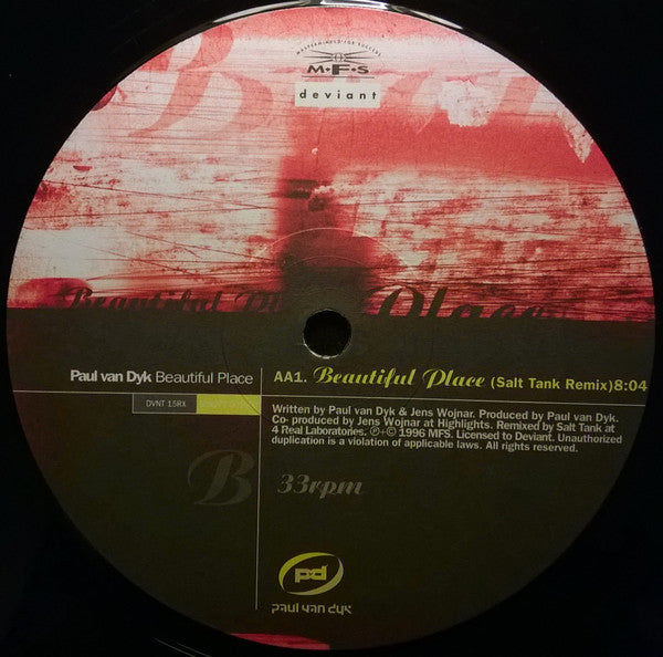 Paul van Dyk - Beautiful Place (Salt Tank Remix) | Near Mint (NM) Excellent (EX)-
