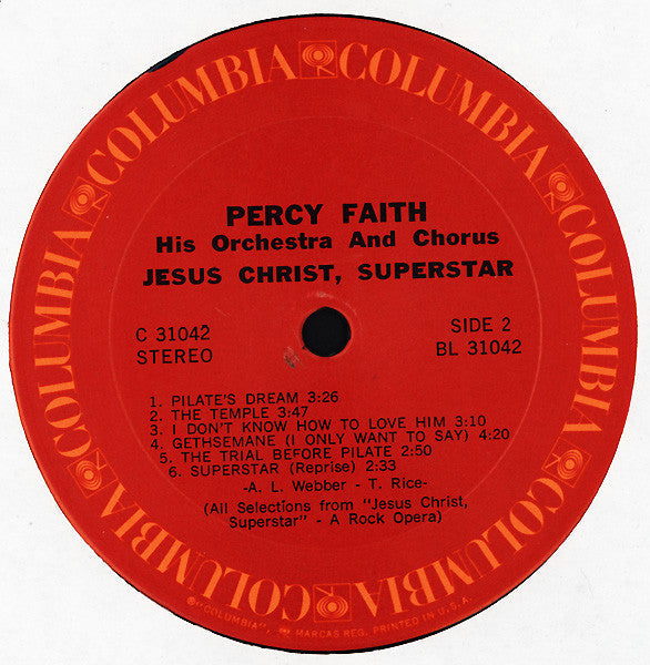 Percy Faith And His Orchestra And Chorus - Jesus Christ, Superstar | Mint (M) Near Mint (NM)-