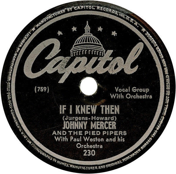 Johnny Mercer - Personality / If I Knew Then (10" 78RPM RECORD) | Very Good Plus (VG+) Generic-