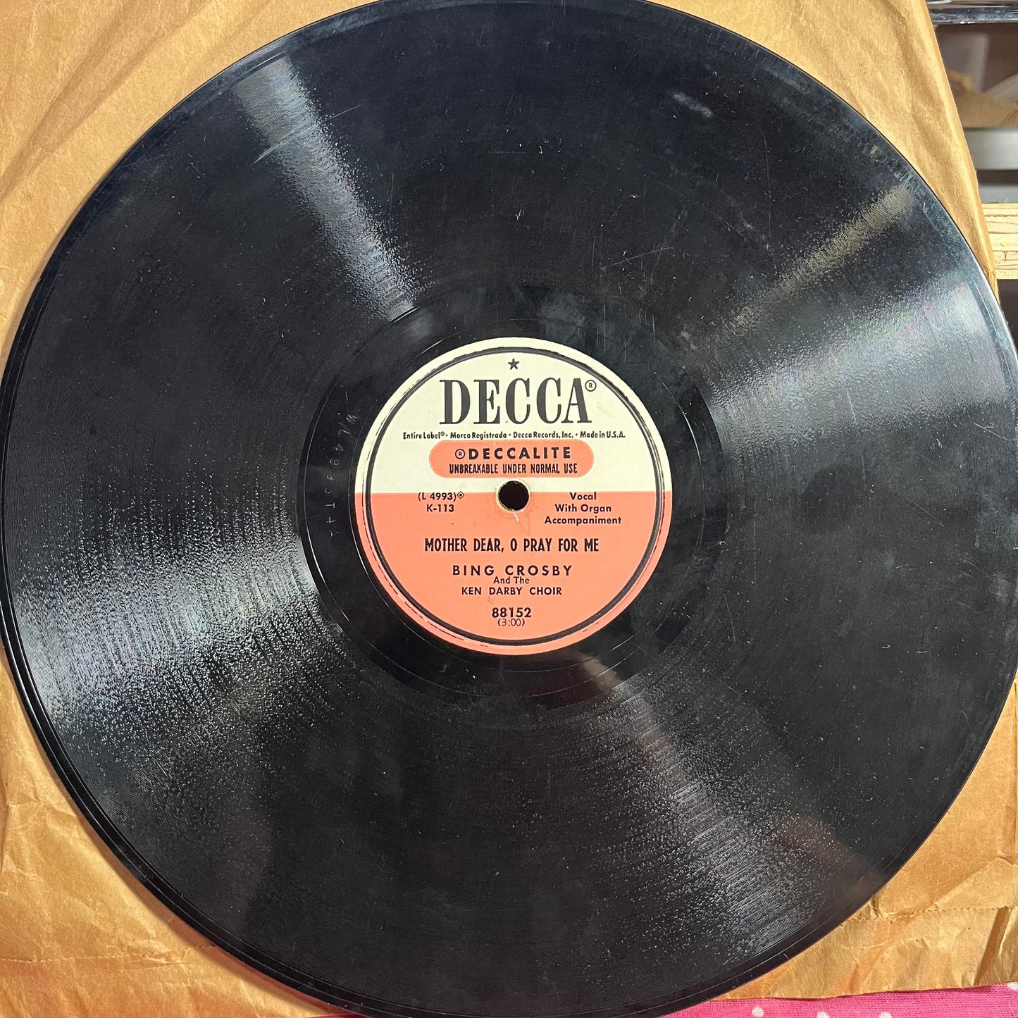 Bing Crosby - MOTHER DEAR O PRAY FOR ME *78 RPM* | Very Good (VG) Generic--