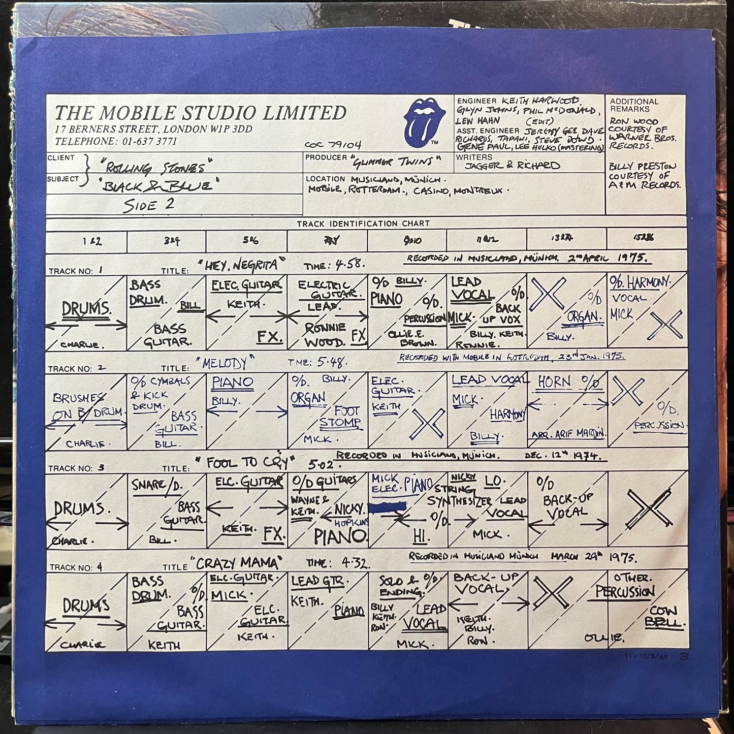 The Rolling Stones - Black And Blue (VINYL LP ROLLING STONES COC 79104 1976) | Near Mint (NM or M-) Excellent (EX)--