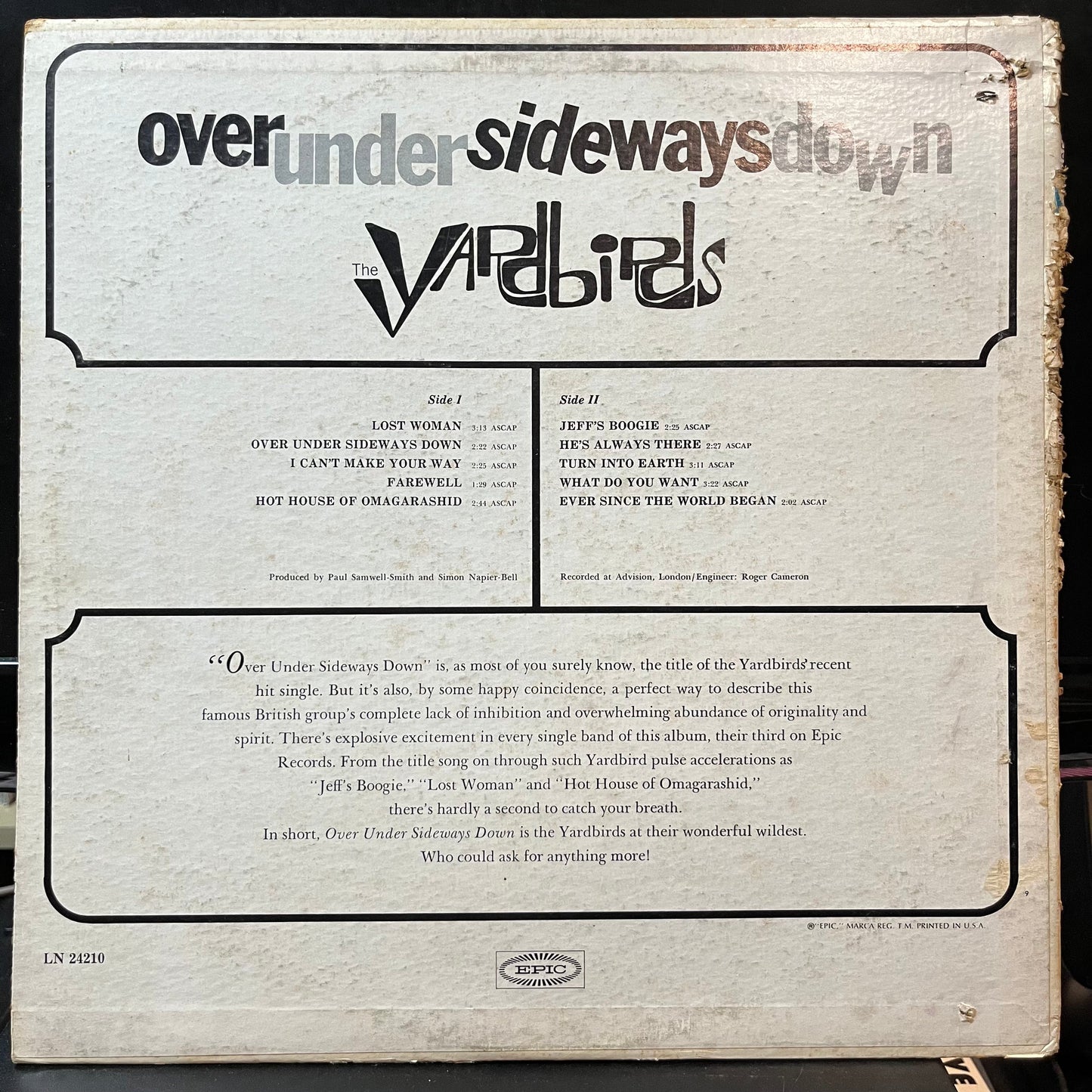 The Yardbirds - Over Under Sideways Down (VINYL LP EPIC LN24210 1966) | Near Mint (NM or M-) Very Good (VG)--