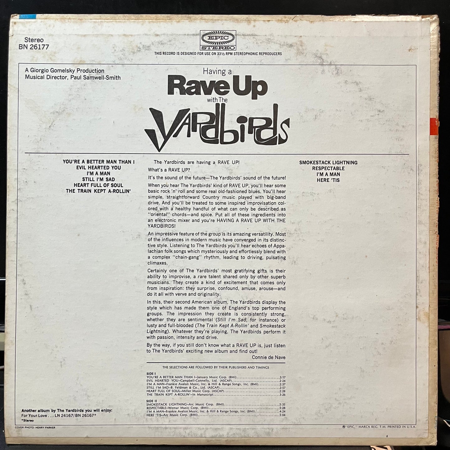 The Yardbirds - Having A Rave Up With The Yardbirds (VINYL LP EPIC BN 26177 1965) | Near Mint (NM or M-) Very Good (VG)--