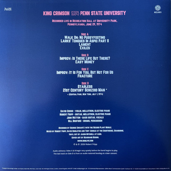 KING CRIMSON - Live: Penn State University 29 June 1974 (2026 RSD 2x 200G VINYL) | Mint (M) Mint (M)-