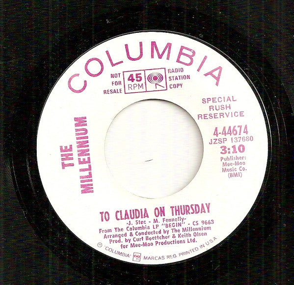 The Millennium - To Claudia On Thursday (7" VINYL) | Excellent (EX) Generic--