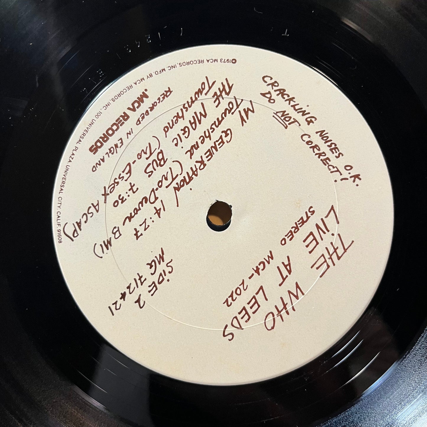 The Who - Live At Leeds (VINYL LP MCA MCA-2022 1973) | USED Near Mint (NM or M-) Very Good (VG)--