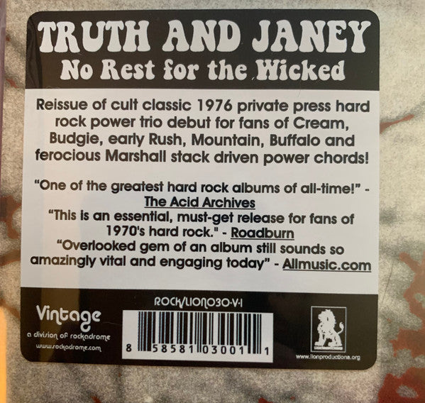 Truth And Janey - No Rest For The Wicked (BLACK VINYL REISSUE LP) | Mint (M) Mint (M)-