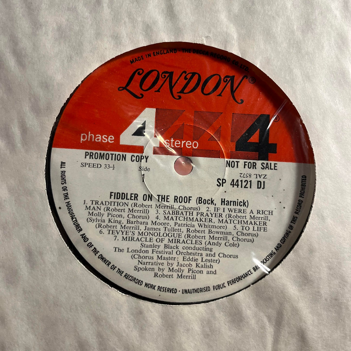 Robert Merrill - Music From Fiddler On The Roof *PROMO* | Near Mint (NM) Near Mint (NM)-