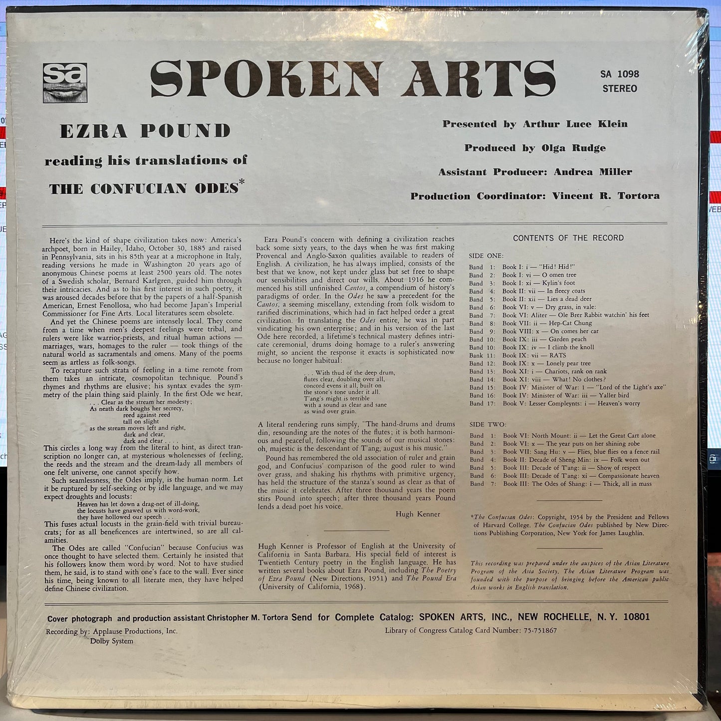 Ezra Pound Reading His Translations Of The Confucian Odes | Mint (M) Near Mint (NM)-