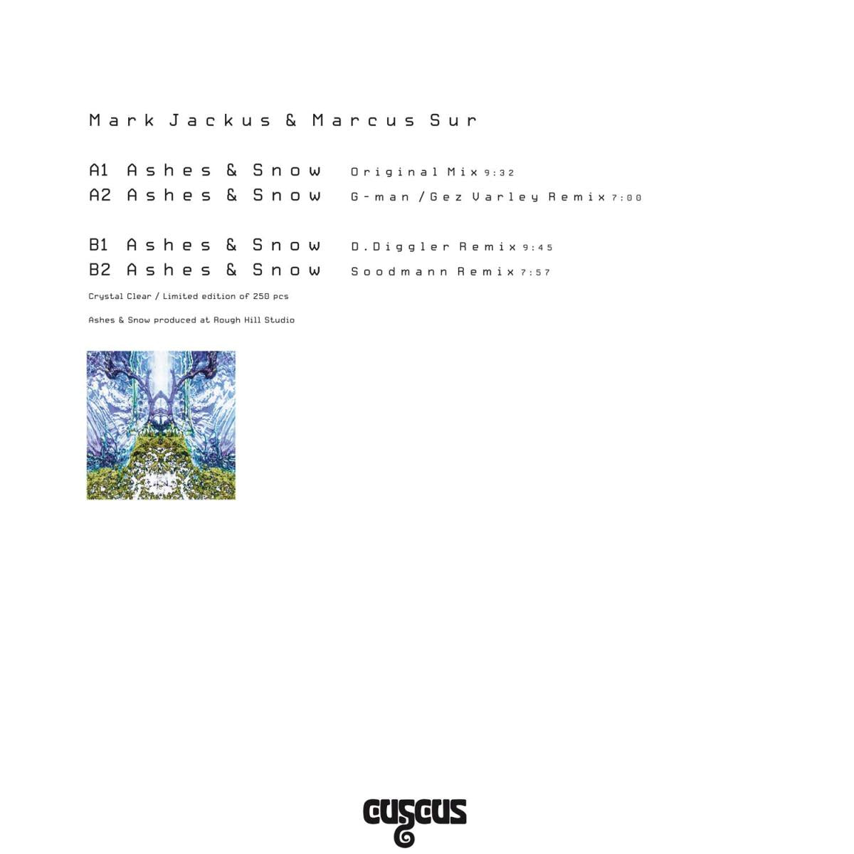Mark Jackus, Marcus Sur - (PRESALE TBD) Ashes & Snow (BLUE VINYL 12" CusCus Limited CCLDT001) | NEW Mint (M) Mint (M)--