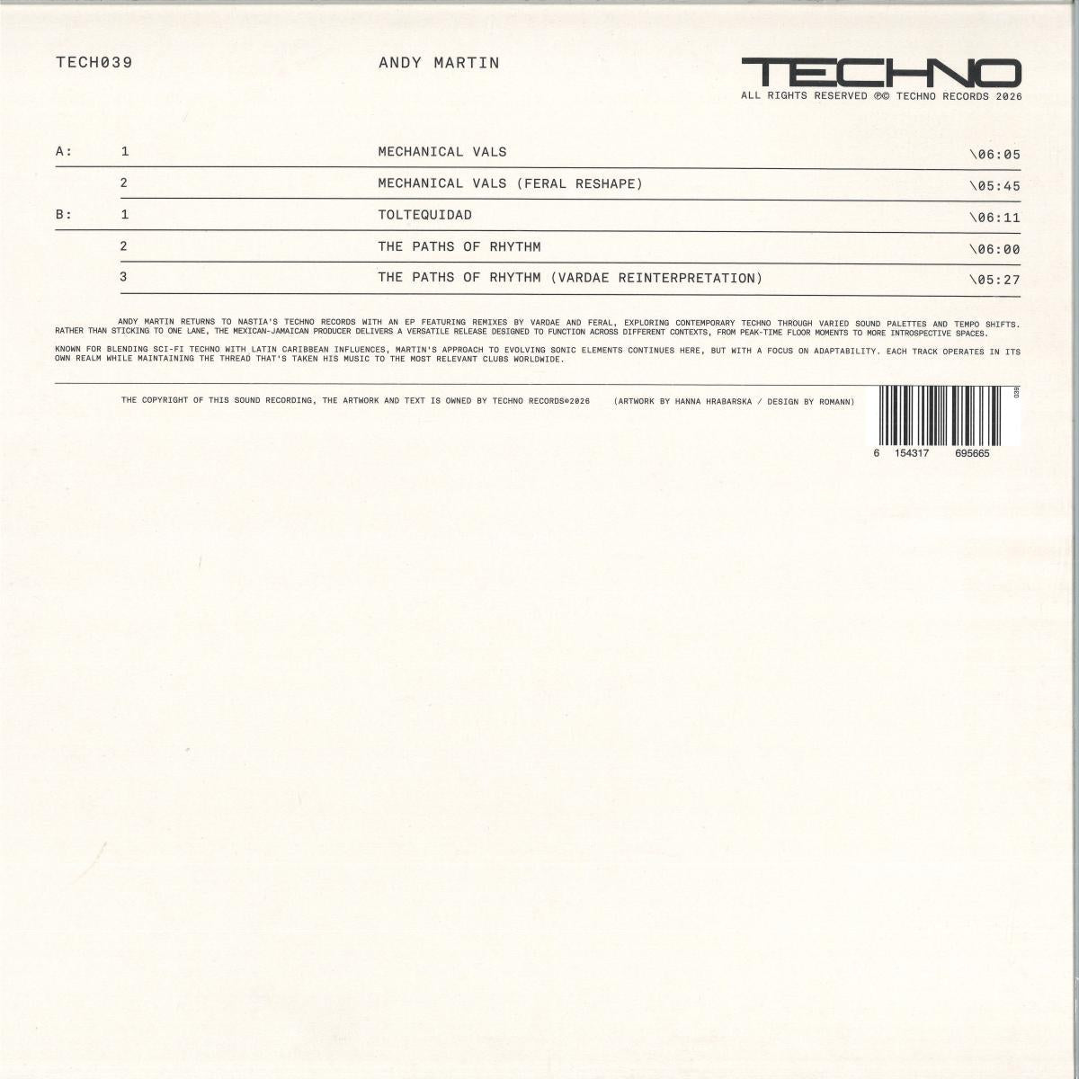 Andy Martin - TECH039 (VINYL 12" TECHNO Records TECH039) | NEW Mint (M) Mint (M)--
