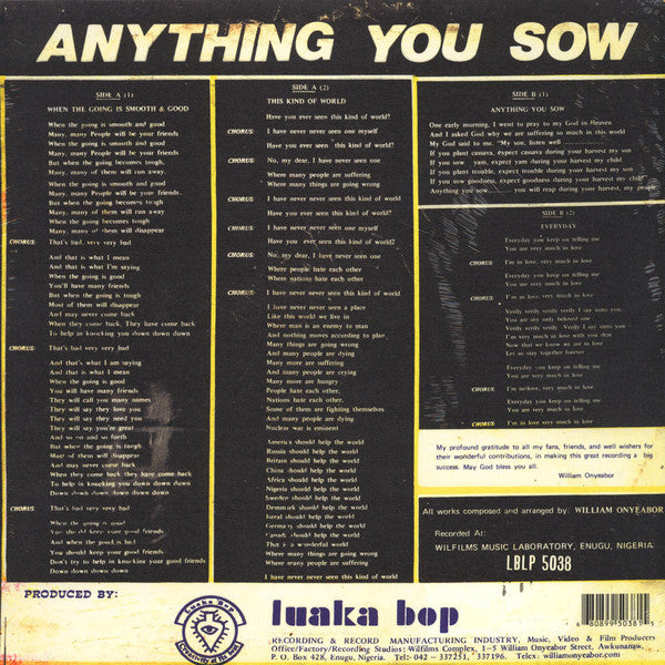 William Onyeabor - Anything You Sow | Mint (M) Mint (M)-