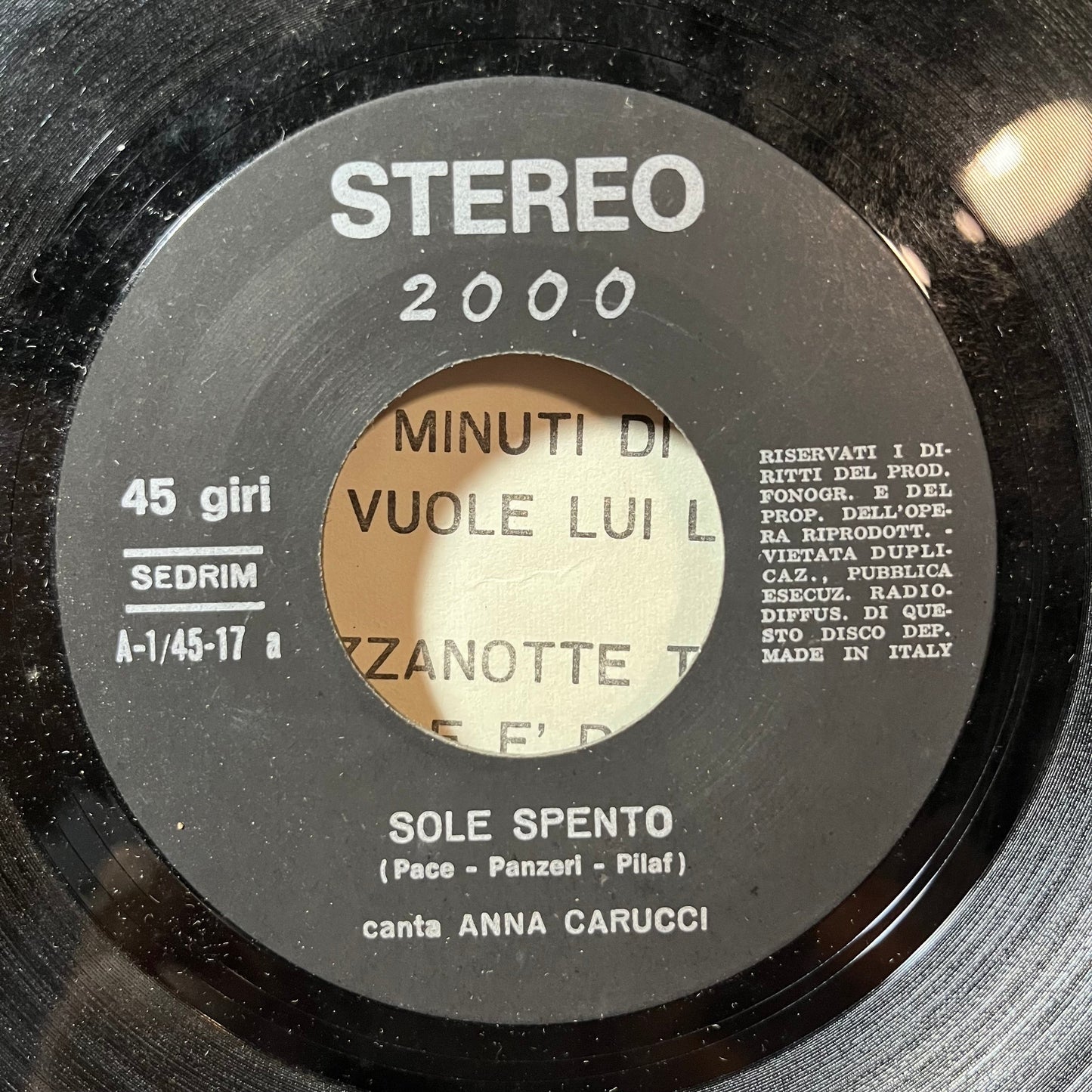 Anna Carucci - Sole Spento / Piccola Citta (7" ITALY VINYL) |--
