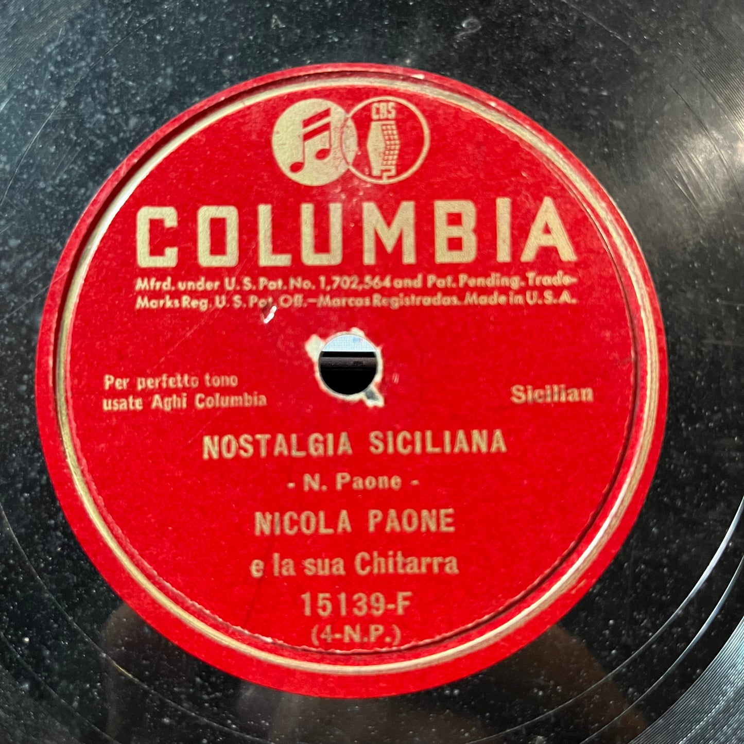 Nicola Paone - Nostalgia Siciliana / Zio Nicola (10" 78RPM RECORD) | Very Good (VG) Generic--