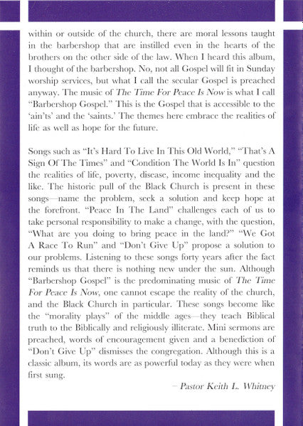 The Time For Peace Is Now (Gospel Music About Us) (CD) | Mint (M) Mint (M)--