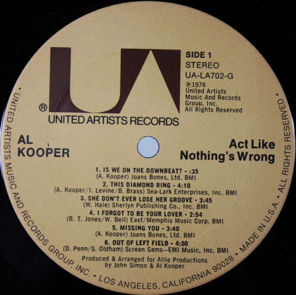 Al Kooper - Act Like Nothing's Wrong | Near Mint (NM) Very Good Plus (VG+)-