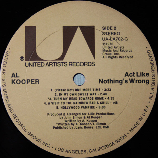 Al Kooper - Act Like Nothing's Wrong | Near Mint (NM) Very Good Plus (VG+)-