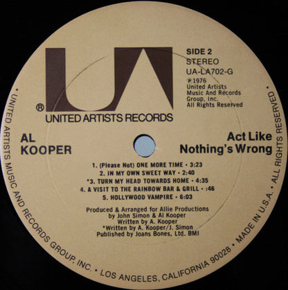 Al Kooper - Act Like Nothing's Wrong | Near Mint (NM) Very Good Plus (VG+)-