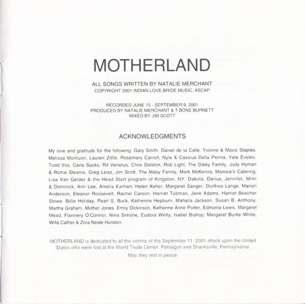 Natalie Merchant - Motherland (CD) | Near Mint (NM) Near Mint (NM)-