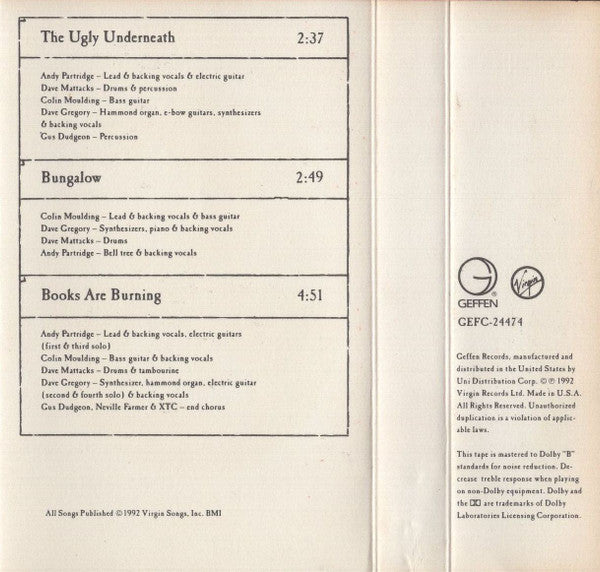 XTC - Nonsuch *CASSETTE* | Near Mint (NM) Near Mint (NM)-