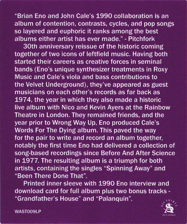Brian Eno & John Cale - Wrong Way Up (30th Anniversary) | Mint (M) Mint (M)-