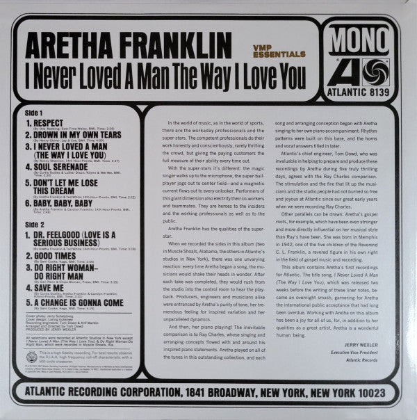 Aretha Franklin - I Never Loved A Man The Way I Love You (COLOR VMP VINYL) | Mint (M) Mint (M)-