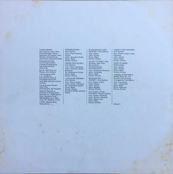 Arlo Guthrie - Washington County | Near Mint (NM) Very Good Plus (VG+)-