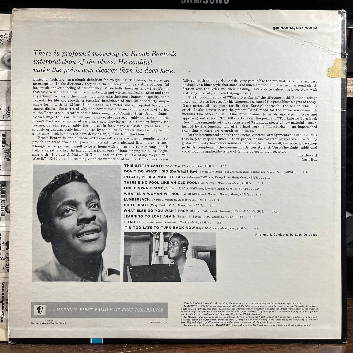 Brook Benton - This Bitter Earth (VINYL) | Excellent+ (EX+) Very Good Plus (VG+)-