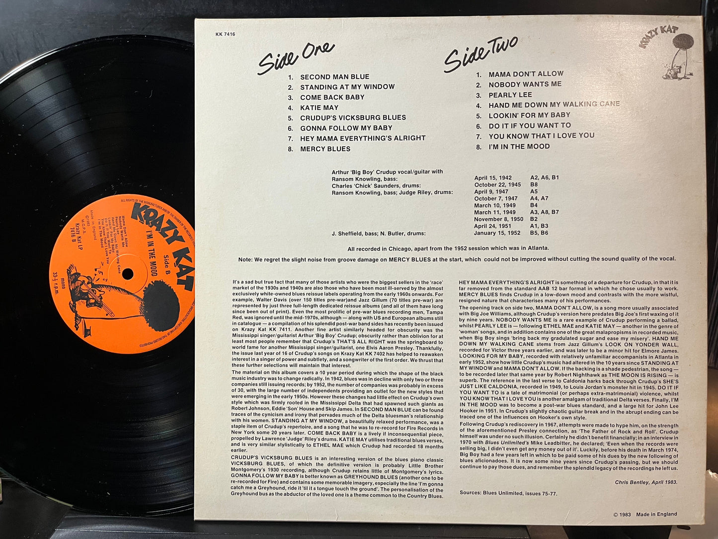 Big Boy Crudup - I'm In The Mood (VINYL LP) | Near Mint (NM or M-) Excellent (EX)-