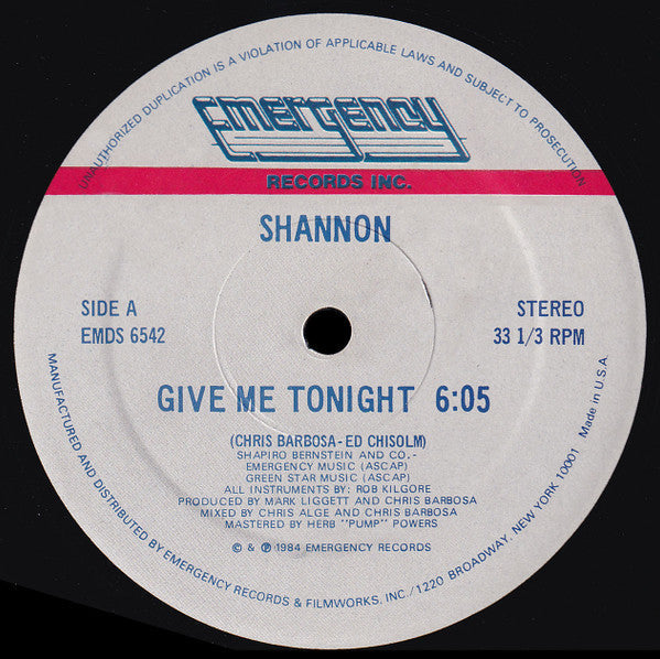 Shannon - Give Me Tonight (VINYL) | Excellent (EX) Excellent (EX)-