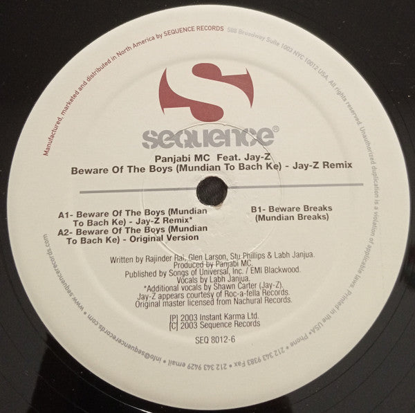 PANJABI MC - Beware Of The Boys (Mundian To Bach Ke)(VINYL 12" SINGLE SEQUENCE SEQ 8012-6 2003) | Excellent (EX) Near Mint (NM)-
