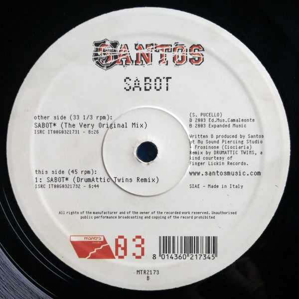 Santos - Sabot (VINYL) | Very Good Plus (VG+) Generic-