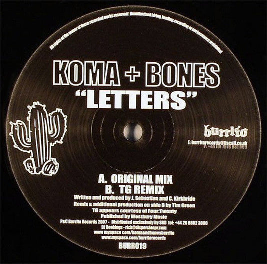 Koma & Bones - Letters (12" VINYL) | Very Good Plus (VG+) Generic-