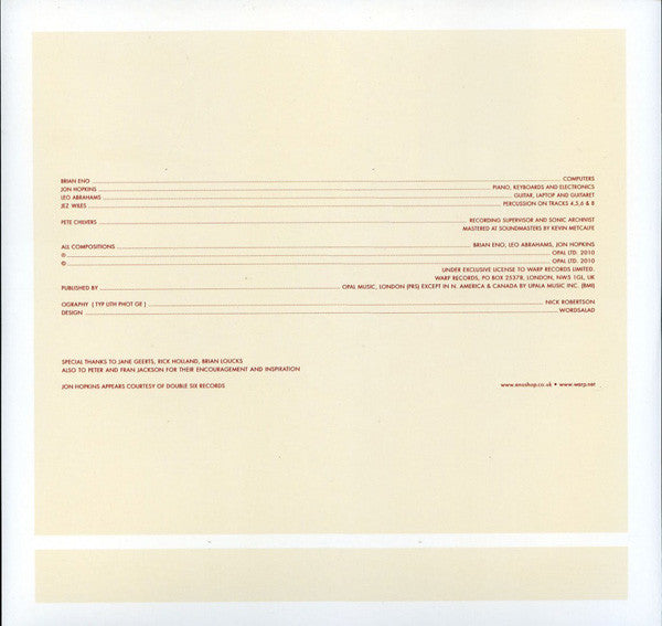 Brian Eno With Jon Hopkins & Leo Abrahams - Small Craft On A Milk Sea | Mint (M) Mint (M)-